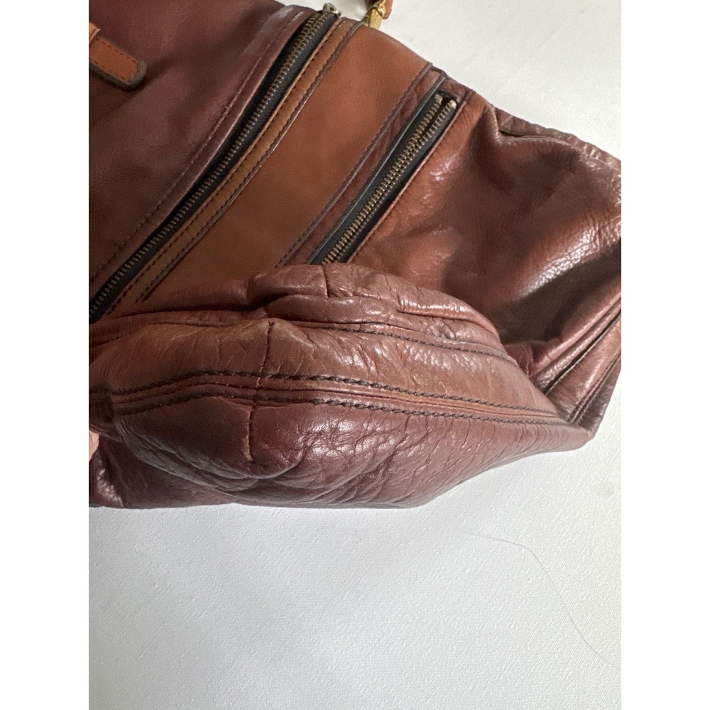 FOSSIL Explorer Brown Leather Foldover Shoulder Messenger Crossbody Bag Hobo Vtg - Picture 11 of 13